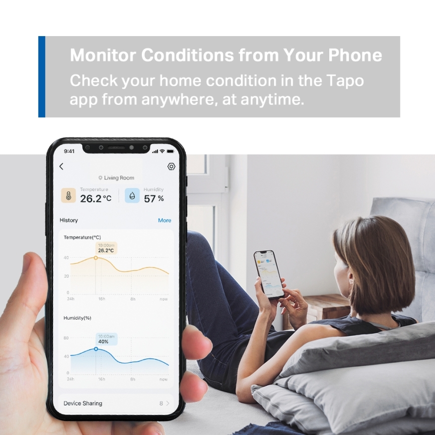 TP-Link - inteligentny monitor do pomiaru temperatury i wilgotności, zasilany dwiema bateriami AAA, Wi‑Fi
