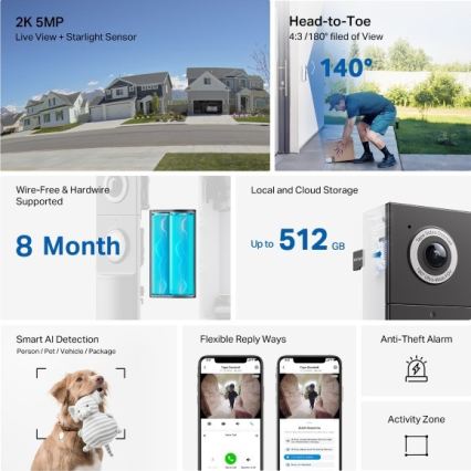 TP-Link - Inteligentny wideodzwonek wideo z czujnikiem 2K, 10000 mAh, IP66, Wi‑Fi