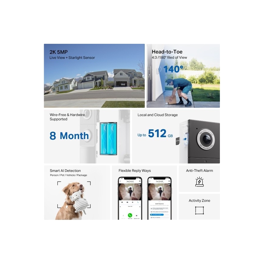TP-Link - Inteligentny wideodzwonek wideo z czujnikiem 2K, 10000 mAh, IP66, Wi‑Fi