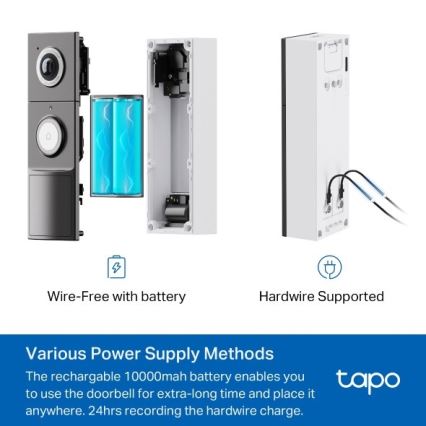 TP-Link - Inteligentny wideodzwonek wideo z czujnikiem 2K, 10000 mAh, IP66, Wi‑Fi
