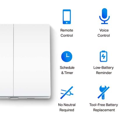 TP-Link - Inteligentny wyłącznik oświetlenia dwuklawiszowy 2xAAA Wi-Fi