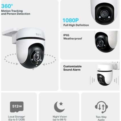 TP-Link - Zewnętrzna kamera z czujnikiem, klasa szczelności IP65, Wi-Fi