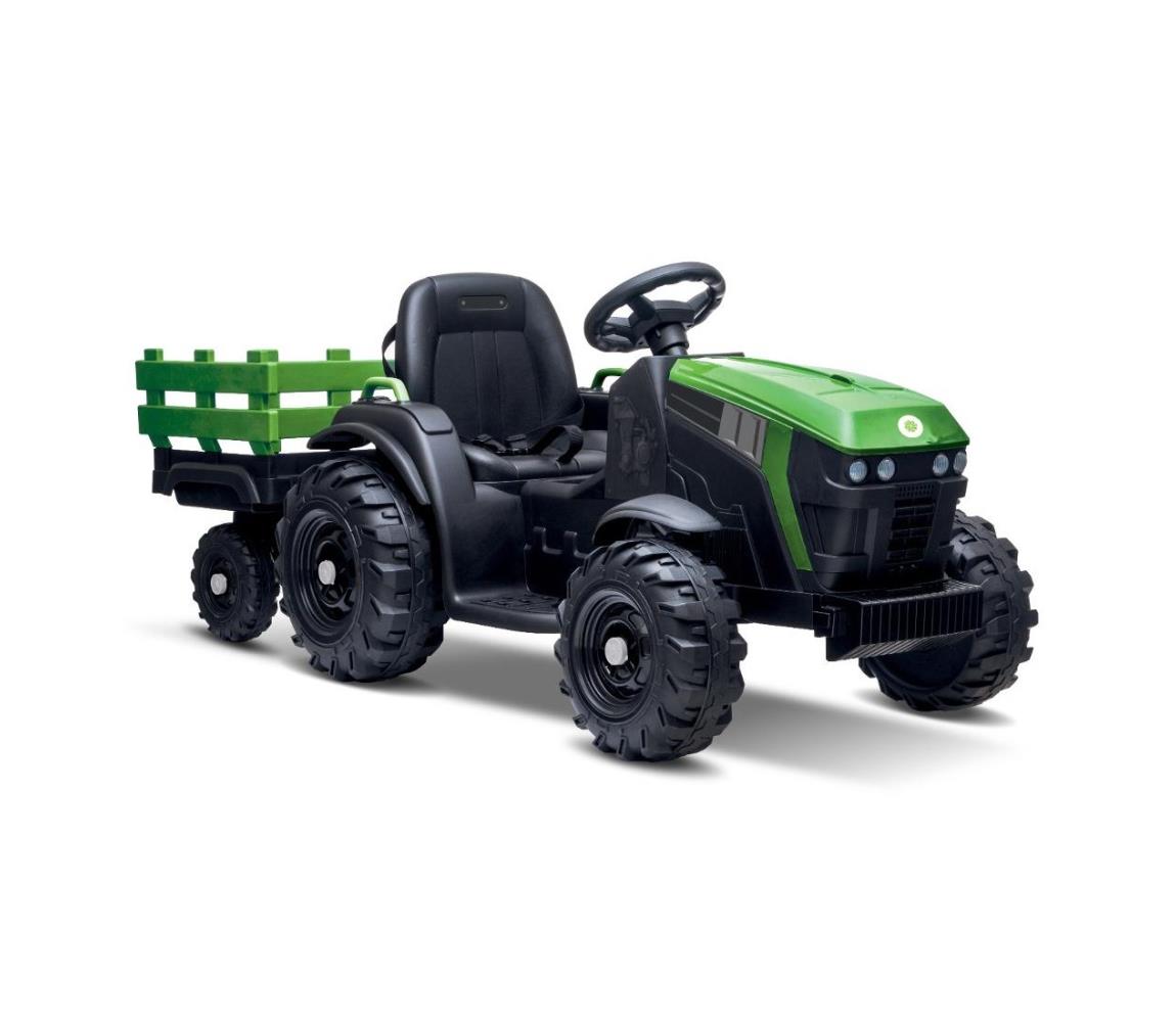 Traktor elektryczny z wózkiem 2x30W/7000 mAh czarny/zielony + zdalne sterowanie