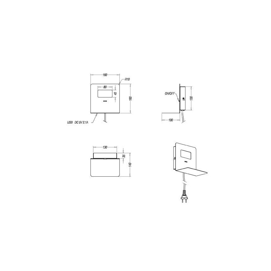Trio - LED Kinkiet z półką ALOFT LED/3W/230V + USB port