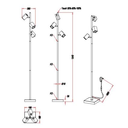 Trio - LED Ściemnialna lampa podłogowa LAGOS 3xLED/4,7W/230V