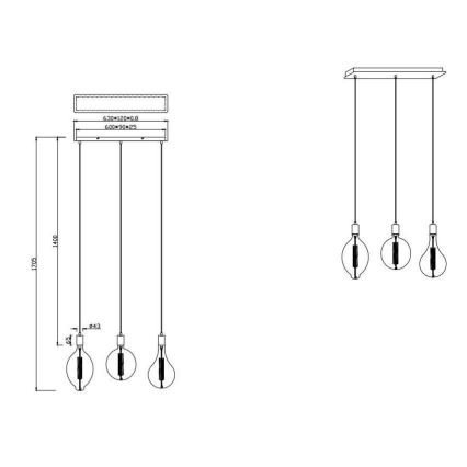 Trio - LED Żyrandol ściemnialny na lince GINSTER 3xE27/8W/230V