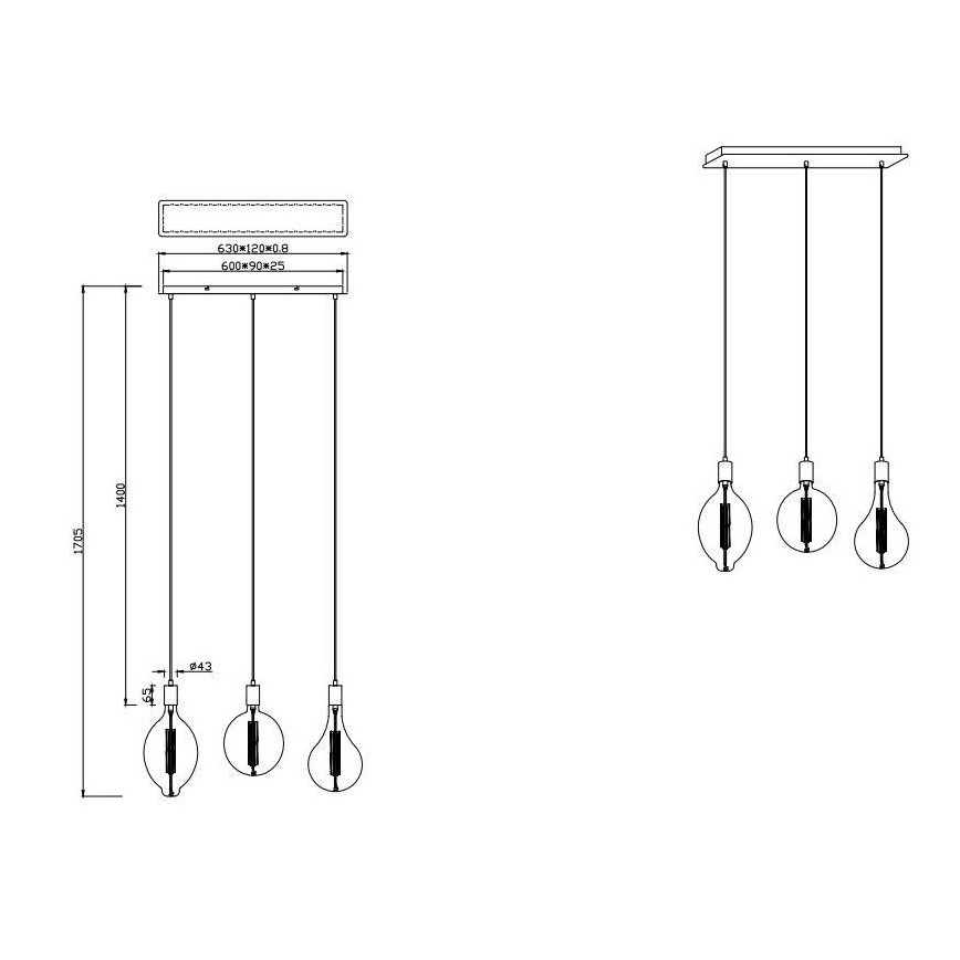 Trio - LED Żyrandol ściemnialny na lince GINSTER 3xE27/8W/230V