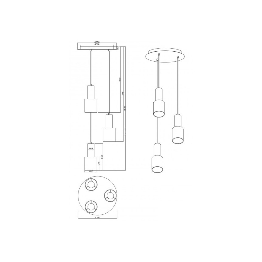 Trio - Żyrandol na lince WAILER 3xGU10/5W/230V szary