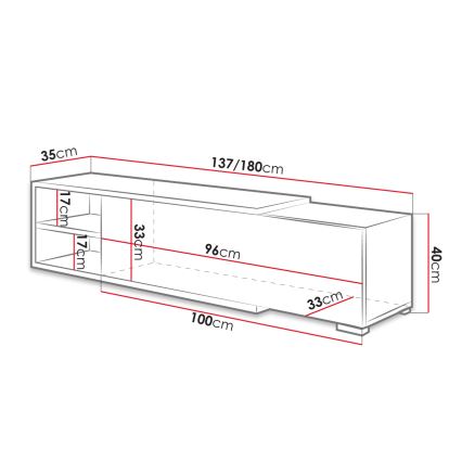 TV Stół CLIF 40x180 cm biały