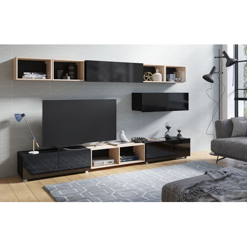 TV Stół PAVO 37x100 cm błyszczący czarny/matowy czarny