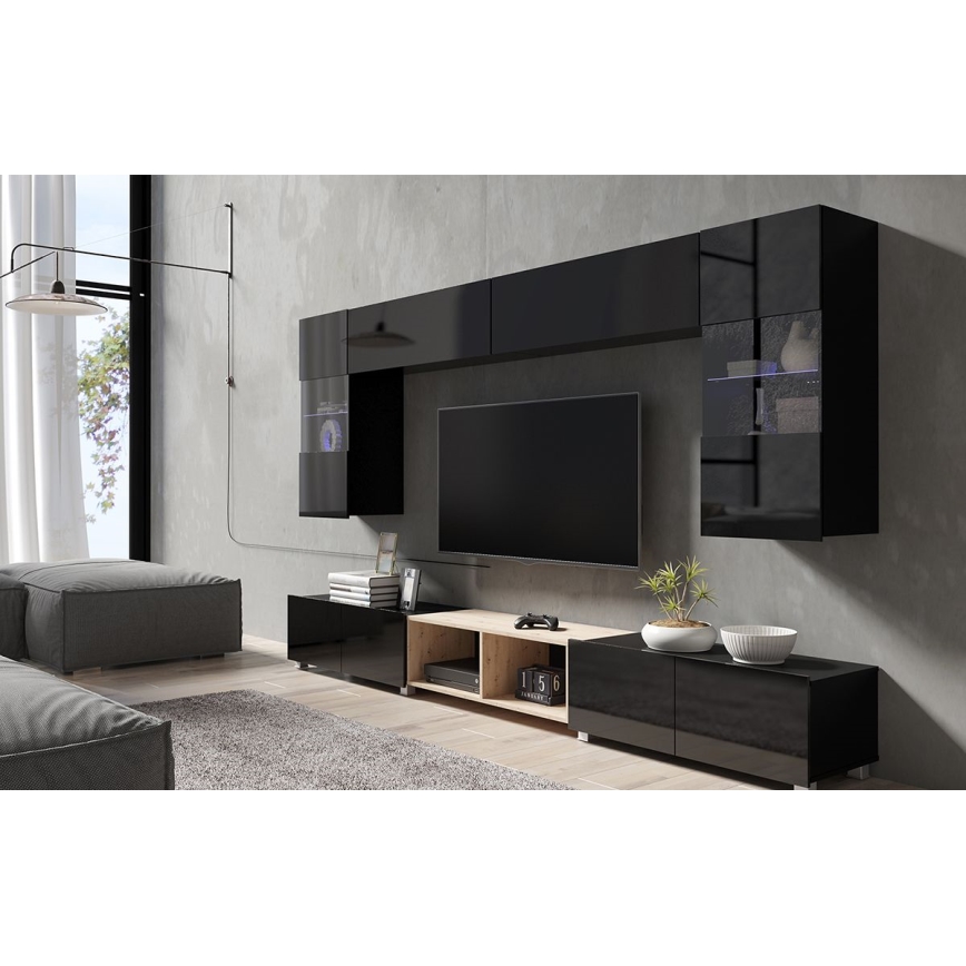 TV Stół PAVO 37x100 cm błyszczący czarny/matowy czarny
