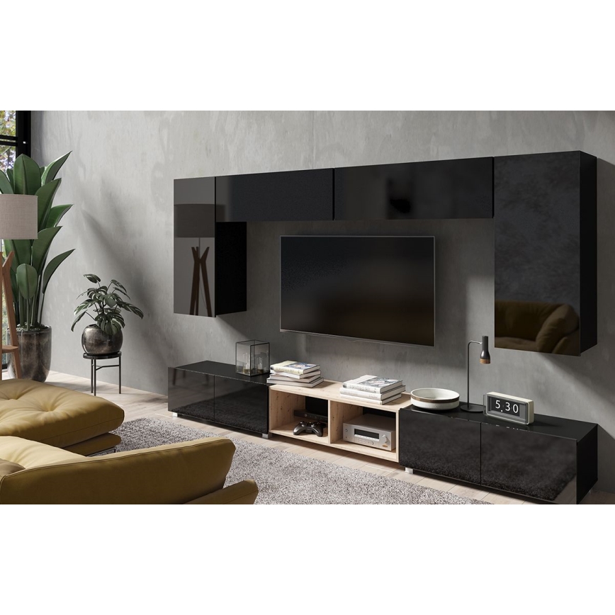 TV Stół PAVO 37x100 cm błyszczący czarny/matowy czarny