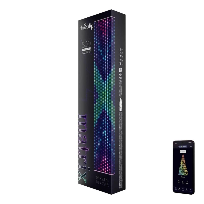 Twinkly - LED RGB Ściemnialna zasłona bożonarodzeniowa MATRIX 500xLED 0,5x2,4 m Wi-Fi