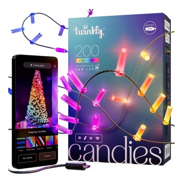 Twinkly - LED RGB ściemnialny łańcuch świetlny CANDIES, 200 diod LED, 14 m, zasilanie USB, Wi‑Fi