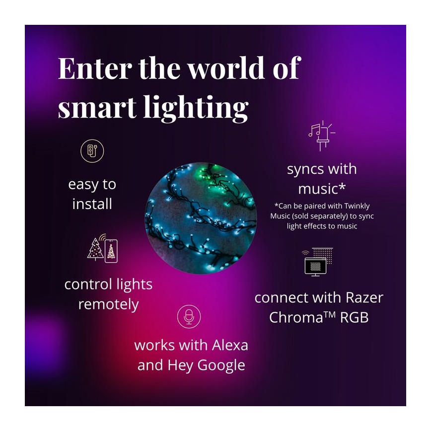Twinkly - LED RGBW Ściemnialny zewnętrzny Łańcuch świąteczny CLUSTER 400xLED 9,5m IP44 Wi-Fi