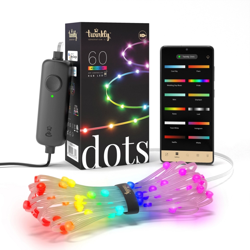 Twinkly - LED RGB ściemnialny łańcuch świąteczny DOTS 60 diod LED 7 m USB Wi-Fi