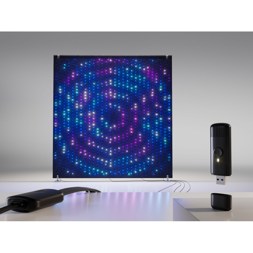 Twinkly - LED RGBW ściemnialna zewnętrzna świąteczna kurtyna LIGHTWALL 1120xLED 2,6x2,7 m IP44 Wi-Fi + dongle muzyczny