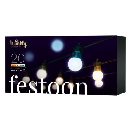 Twinkly - LED Ściemnialny zewnętrzny ozdobny łańcuch FESTOON 20xLED 14m IP44 Wi-Fi