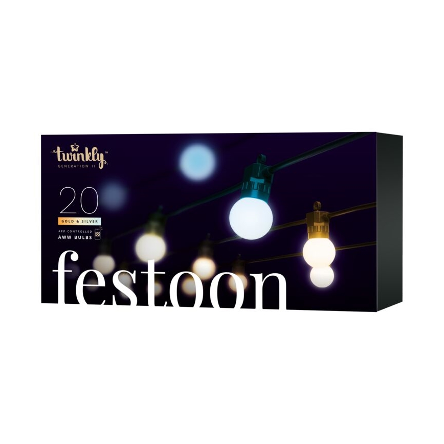 Twinkly - LED Ściemnialny zewnętrzny ozdobny łańcuch FESTOON 20xLED 14m IP44 Wi-Fi