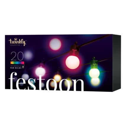 Twinkly - LED RGB Ściemnialny zewnętrzny łańcuch ozdobny FESTOON 20xLED 14m IP44 Wi-Fi