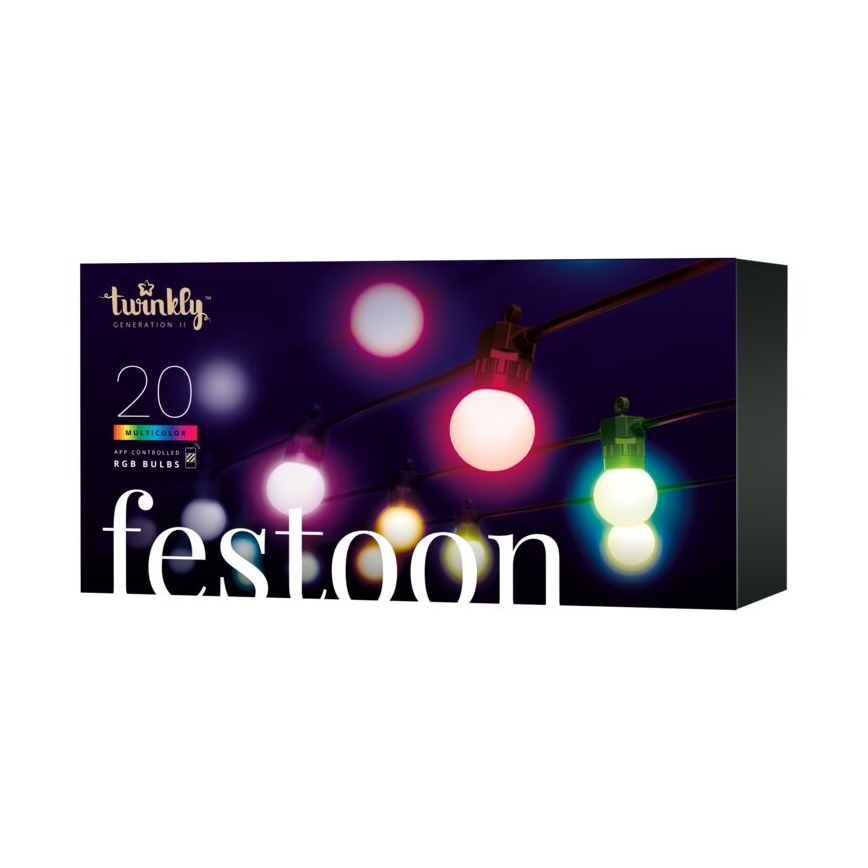 Twinkly - LED RGB Ściemnialny zewnętrzny łańcuch ozdobny FESTOON 20xLED 14m IP44 Wi-Fi