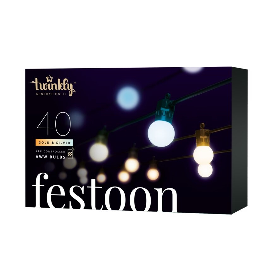 Twinkly - LED Ściemnialny zewnętrzny ozdobny łańcuch FESTOON 40xLED 24m IP44 Wi-Fi
