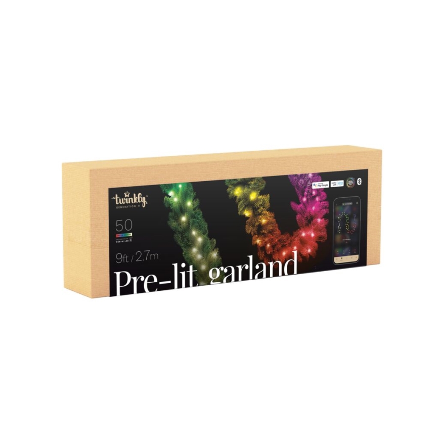 Twinkly - LED RGBW Ściemnialna bożonarodzeniowa dekoracja PRE-LIT GARLAND 50xLED 3,15 m Wi-Fi