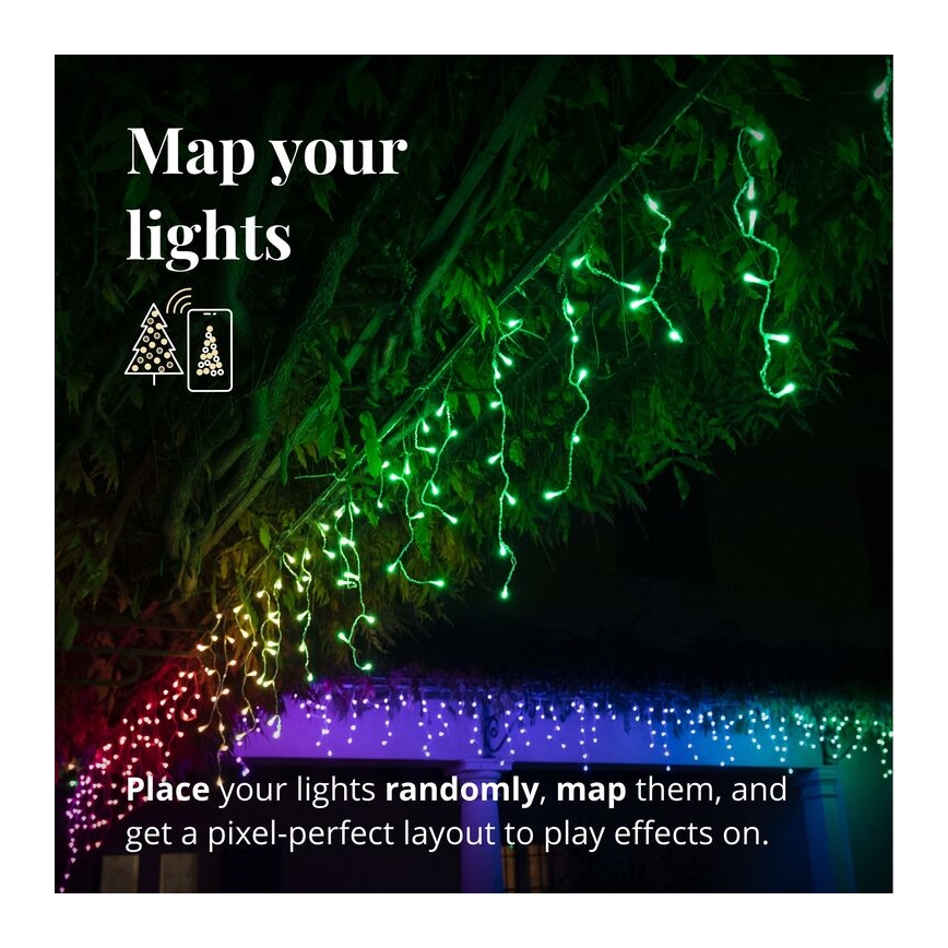 Twinkly - LED RGBW Ściemnialna zewnętrzna kurtyna bożonarodzeniowa ICICLE 190xLED 11,5m IP44 Wi-Fi