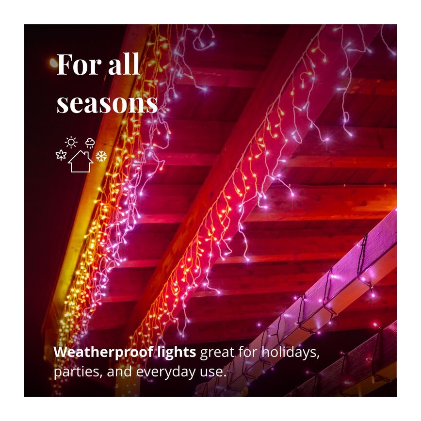Twinkly - LED RGBW Ściemnialna zewnętrzna kurtyna bożonarodzeniowa ICICLE 190xLED 11,5m IP44 Wi-Fi