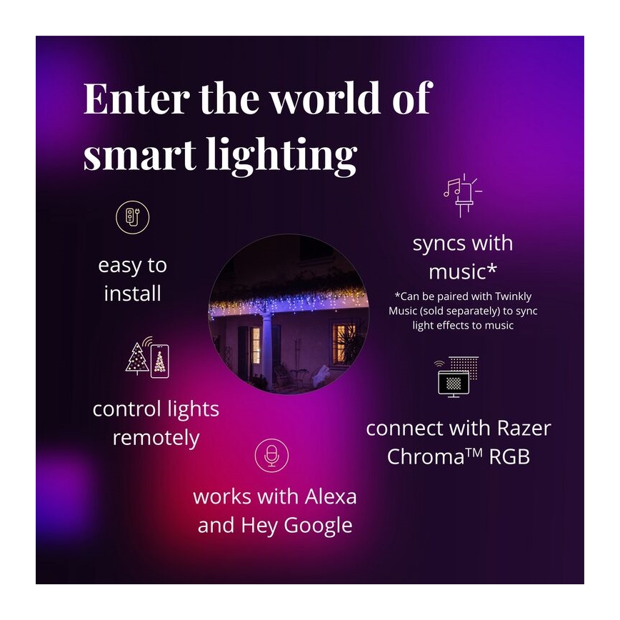 Twinkly - Zewnętrzny ściemnialny świetlny kurtyna LED RGBW ICICLE 190xLED 11,5m IP44 Wi-Fi