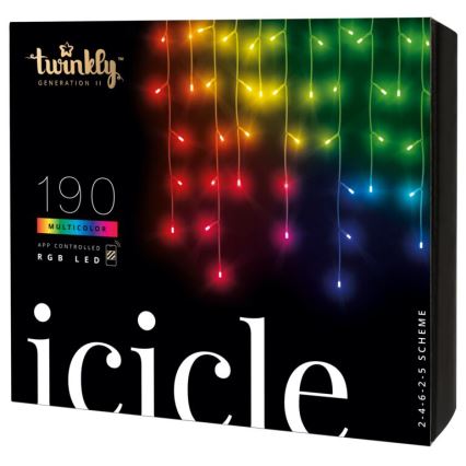 Twinkly - LED RGB Ściemnialna zewnętrzna kurtyna bożonarodzeniowa ICICLE 190xLED 11,5m IP44 Wi-Fi