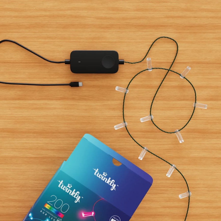 Twinkly - LED RGB ściemnialny łańcuch świetlny CANDIES, 200 diod LED, 14 m, zasilanie USB, Wi‑Fi