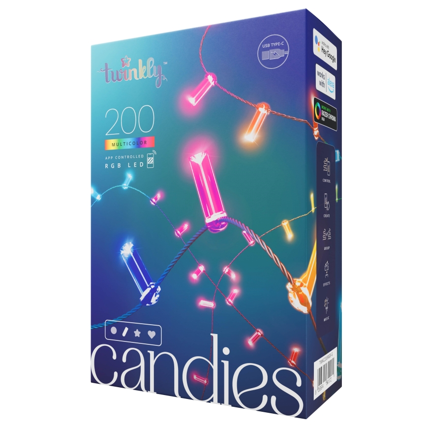 Twinkly - LED RGB Ściemnialny łańcuch świąteczny CANDIES 200xLED 14 m USB Wi-Fi