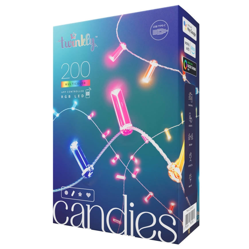 Twinkly - LED RGB Ściemnialny łańcuch bożonarodzeniowy CANDIES 200xLED 14 m USB Wi-Fi