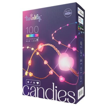 Twinkly - LED RGB Ściemnialny łańcuch bożonarodzeniowy CANDIES 100xLED 8 m USB Wi-Fi