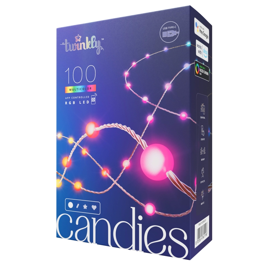 Twinkly - LED RGB Ściemnialny łańcuch bożonarodzeniowy CANDIES 100xLED 8 m USB Wi-Fi
