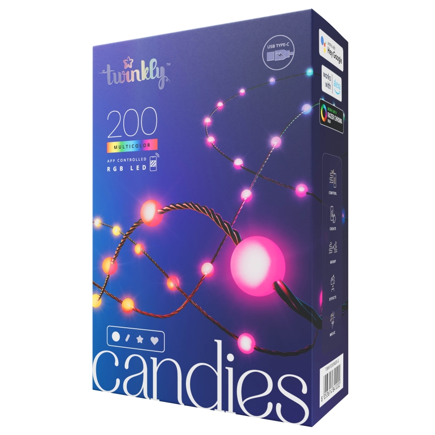 Twinkly - LED RGB Ściemnialny łańcuch bożonarodzeniowy CANDIES 200xLED 14 m USB Wi-Fi