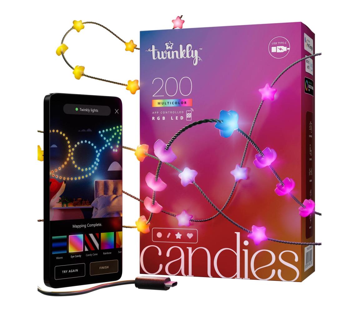 Twinkly TWKS200RGB-G - LED RGB Ściemnialny łańcuch bożonarodzeniowy 200xLED 14 m USB Wi-Fi