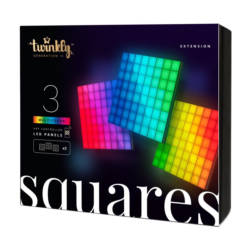 Twinkly - ZESTAW 3xLED RGB Ściemnialny panel SQUARES 64xLED 16x16 cm Wi-Fi
