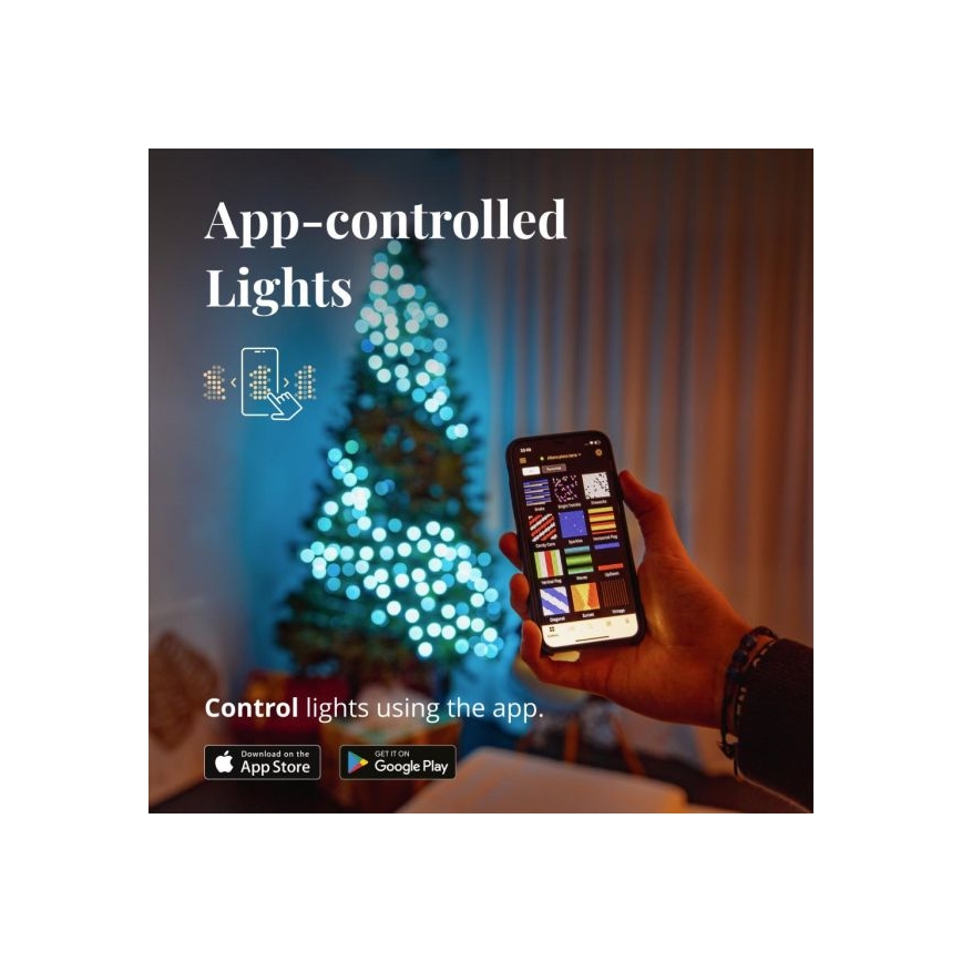 Twinkly - ściemnialna girlanda zewnętrzna LED RGBW STRINGS, 250 diod LED, 23,5 m, IP44, Wi-Fi