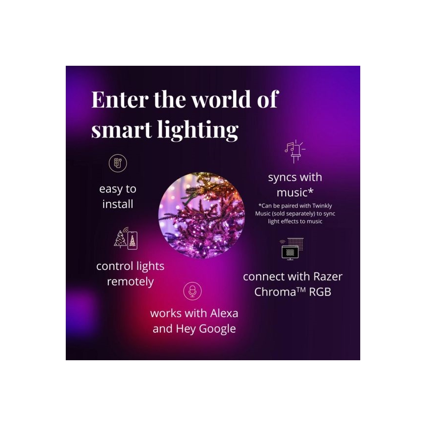 Twinkly - ściemnialna girlanda zewnętrzna LED RGBW STRINGS, 250 diod LED, 23,5 m, IP44, Wi-Fi