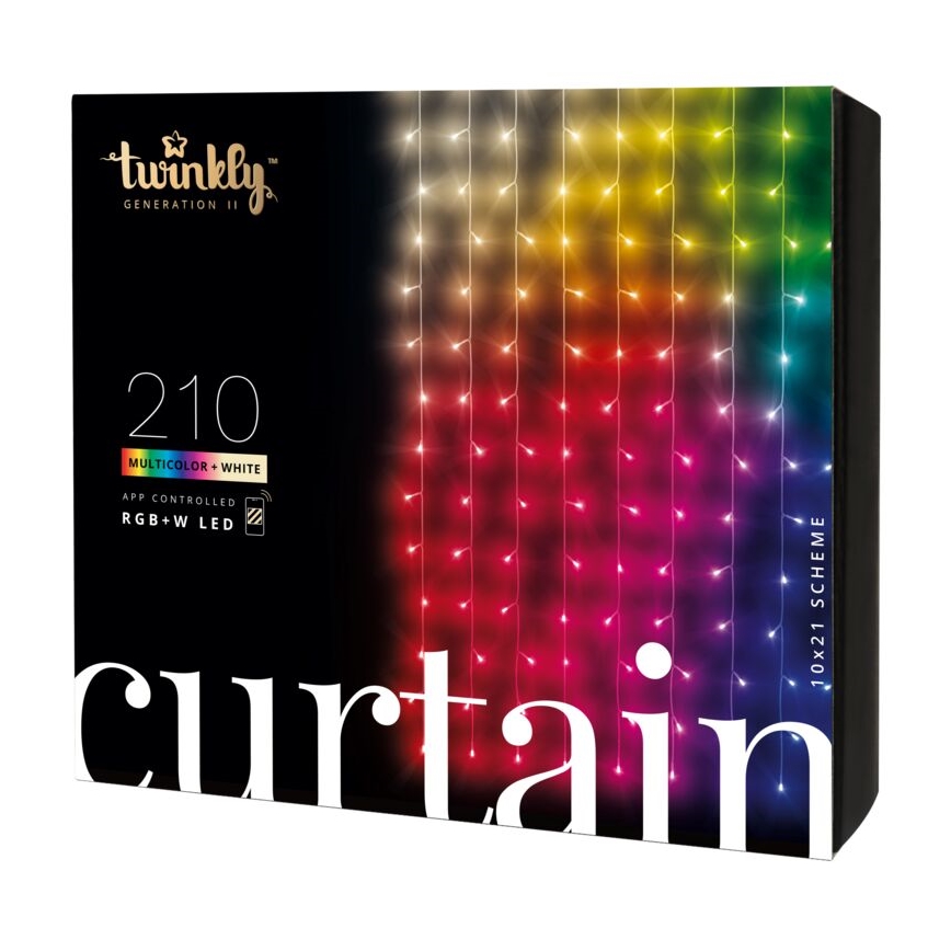 Twinkly - LED RGBW Ściemnialna zewnętrzna kurtyna bożonarodzeniowa CURTAIN 210xLED 6,1m IP44 Wi-Fi