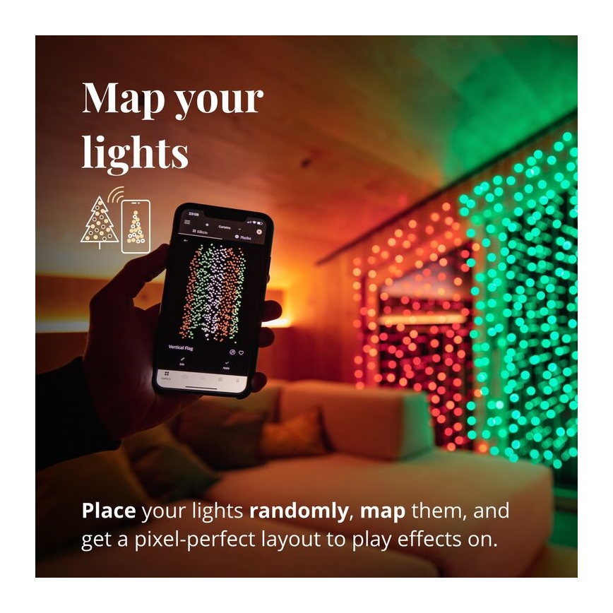 Twinkly - Zewnętrzny świąteczny kurtynowy ściemnialny LED RGBW 210xLED 6,1m IP44 Wi-Fi