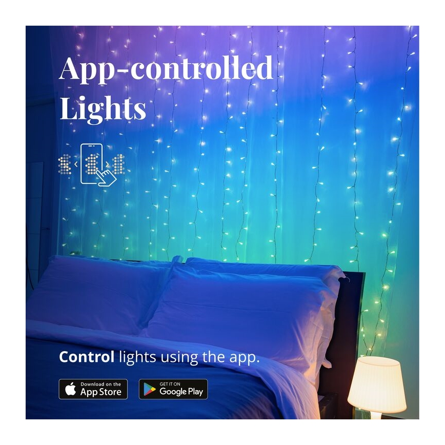 Twinkly - Zewnętrzny świąteczny kurtynowy ściemnialny LED RGBW 210xLED 6,1m IP44 Wi-Fi