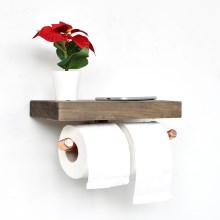 Uchwyt na papier toaletowy z półką BORU 12x30 cm świerk/miedź