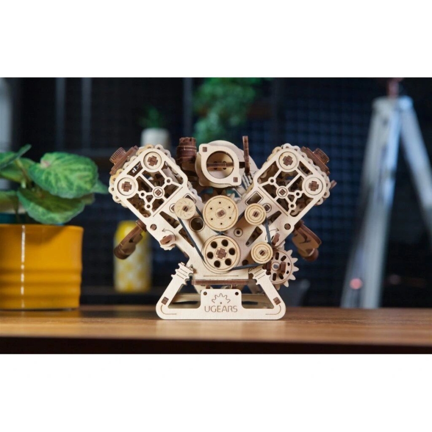 Ugears - 3D drewniane mechaniczne puzzle Silnik V8