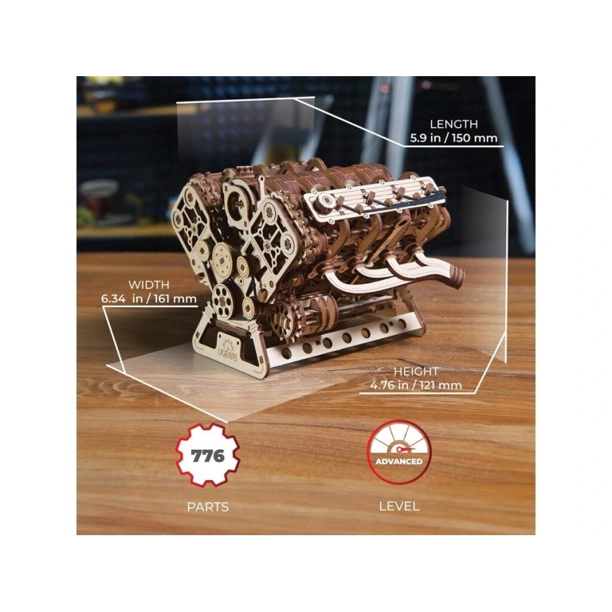 Ugears - 3D drewniane mechaniczne puzzle Silnik V8