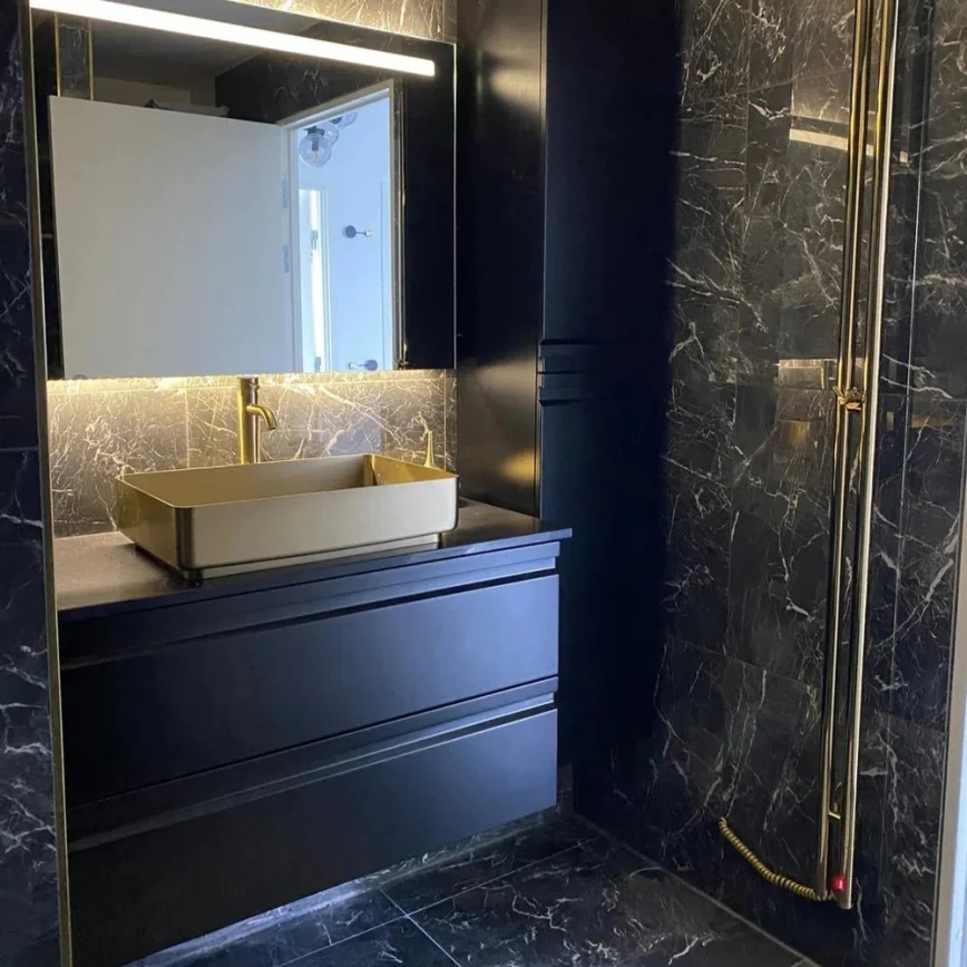 Umywalka nablatowa LJORDAL 52x34 cm stal/mosiądz