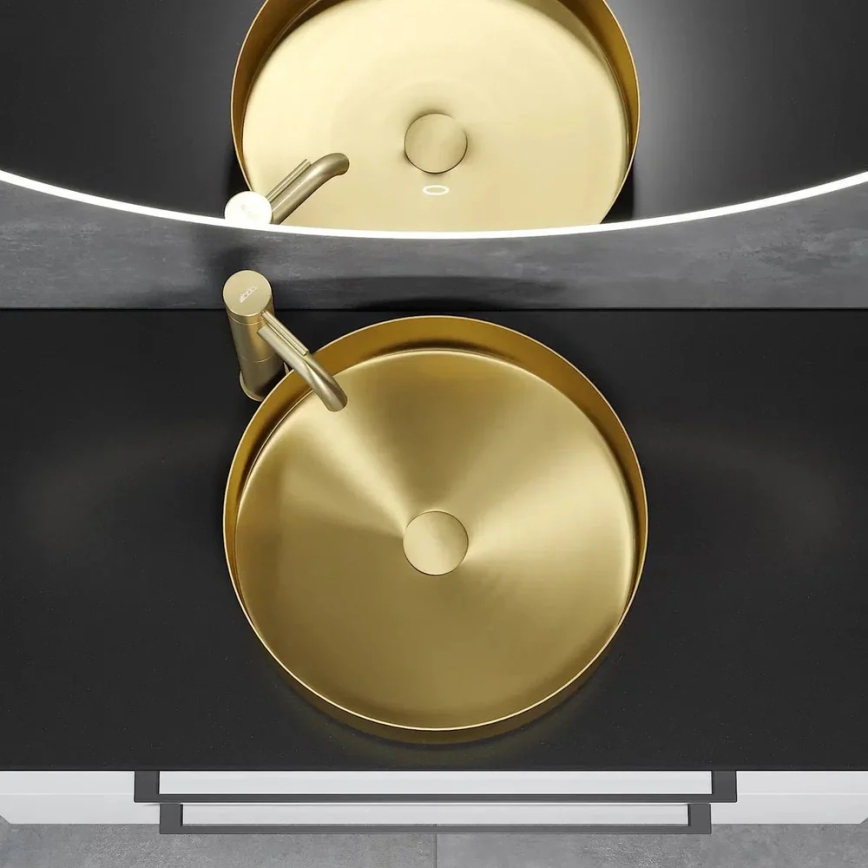 Umywalka nablatowa LJORDAL śr. 40 cm stal/mosiądz