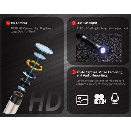 Uni-T - Endoskop inspekcyjny 3,7 V 3000 mAh IP67 1 m